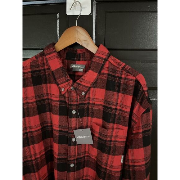 Eddie Bauer Flannel Shirt Men's 4XB Red‎ Plaid Eddie's Favorite Relaxed - New - Picture 1 of 8